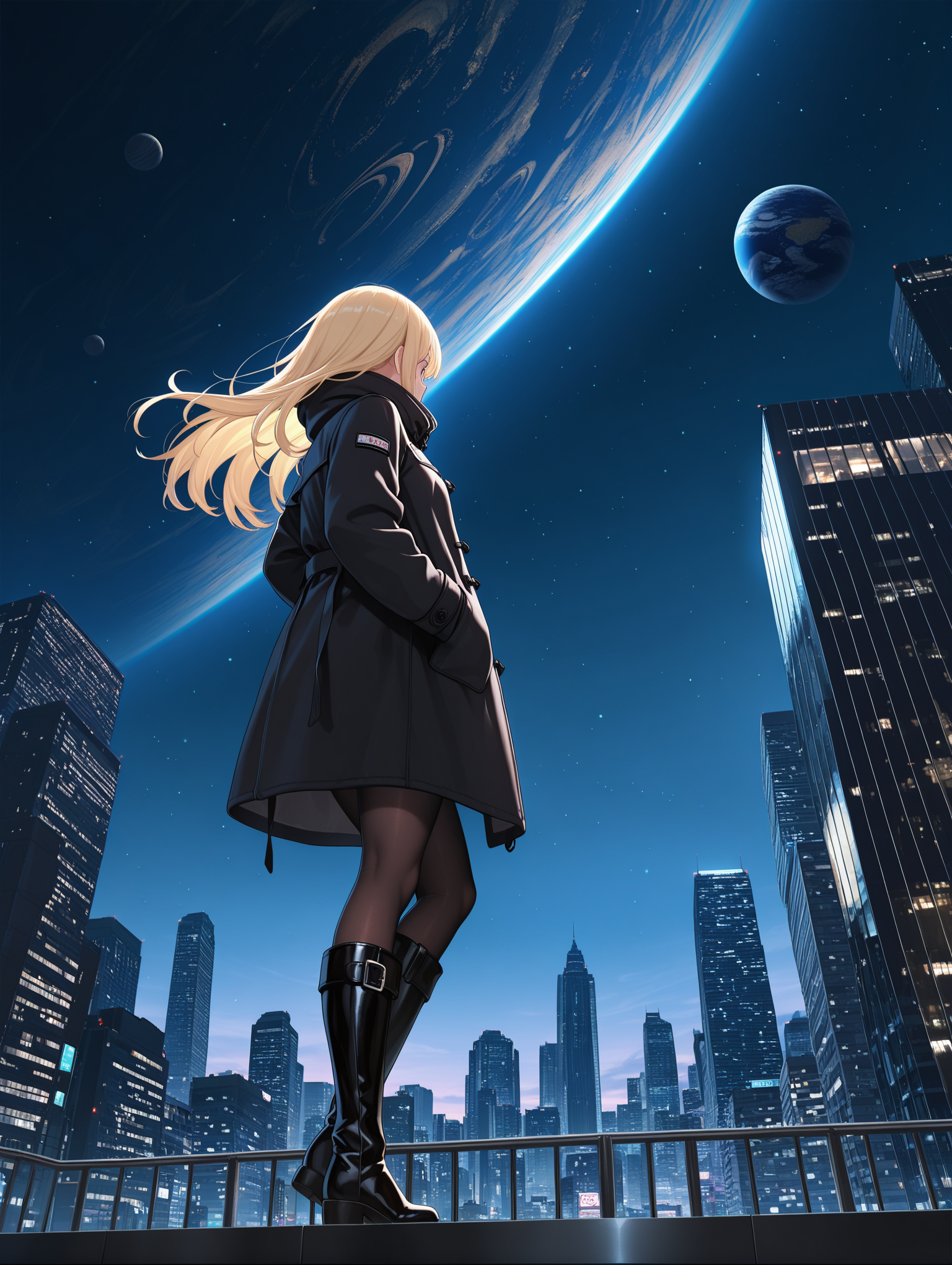 00136-4204868169-1girl, solo, long hair, city, boots, hands in pockets, coat, blonde hair, sky, planet, night, knee boots, building, star _(sky_).png